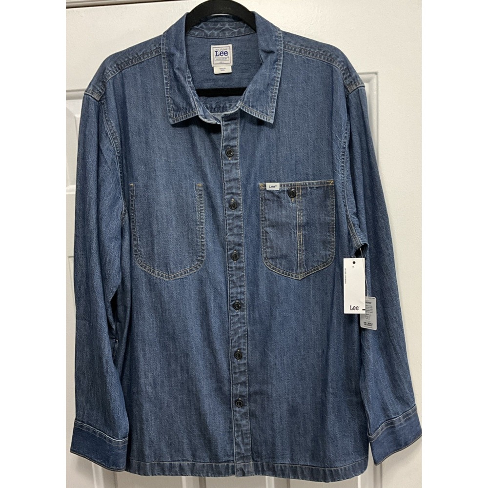 Lee Workwear Denim Overshirt Shirt Jacket Blue Button Front Utility Men's Large
